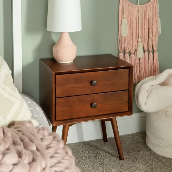 Walnut 2-Drawer Mid-Century Modern Nightstand-Kirkland's Home Cheap