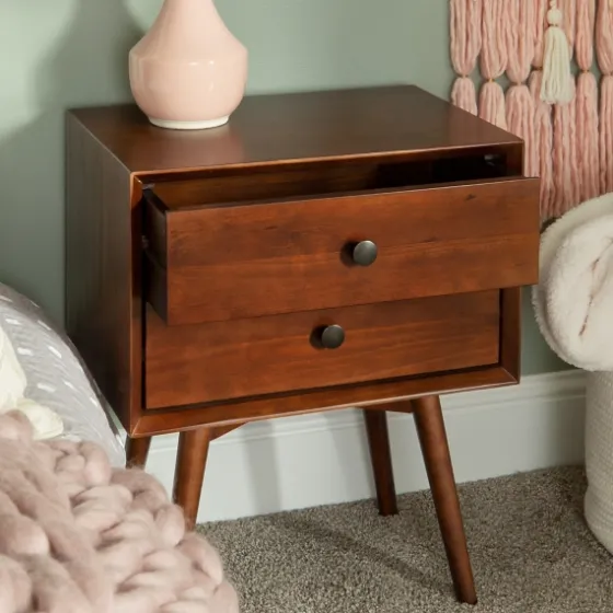 Walnut 2-Drawer Mid-Century Modern Nightstand-Kirkland's Home Cheap