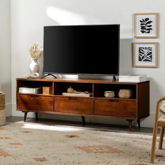Walnut 3-Drawer Wood Tv Stand-Kirkland's Home Online