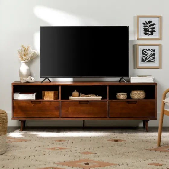 Walnut 3-Drawer Wood Tv Stand-Kirkland's Home Online