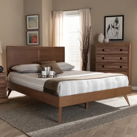Walnut Inset Paneling Platform King Bed-Kirkland's Home Hot