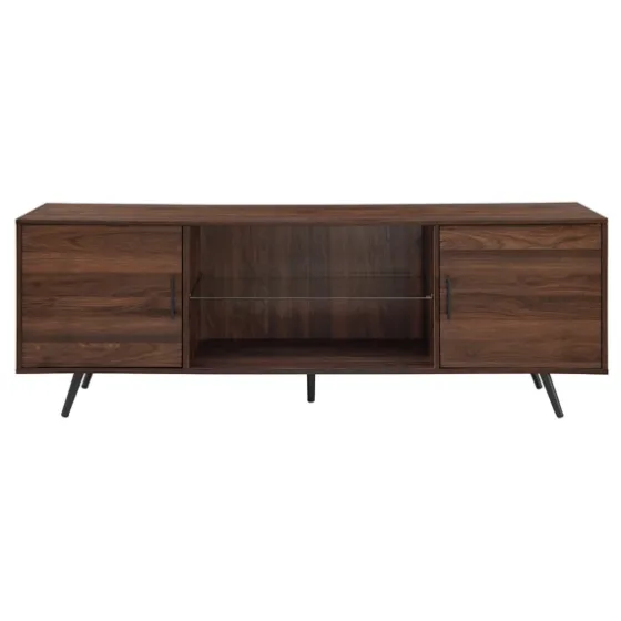 Walnut Mid-Century Modern Glass Shelf Tv Stand-Kirkland's Home Shop