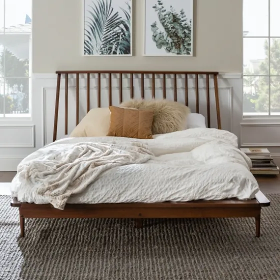 Walnut Mid-Century Modern Queen Bed Frame-Kirkland's Home Cheap
