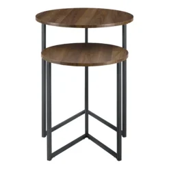 Walnut Nesting V-Leg Accent Tables, Set Of 2-Kirkland's Home Shop
