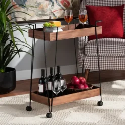 Walnut Paulownia 2-Tier Tray Bar Cart-Kirkland's Home Online