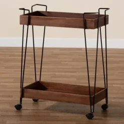 Walnut Paulownia 2-Tier Tray Bar Cart-Kirkland's Home Online