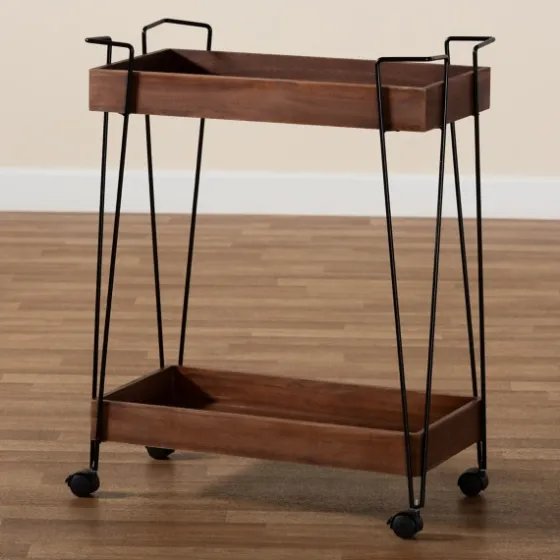 Walnut Paulownia 2-Tier Tray Bar Cart-Kirkland's Home Online