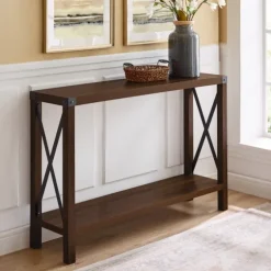 Walnut Rustic Farmhouse X-Frame Console Table-Kirkland's Home Best Sale