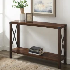 Walnut Rustic Farmhouse X-Frame Console Table-Kirkland's Home Best Sale