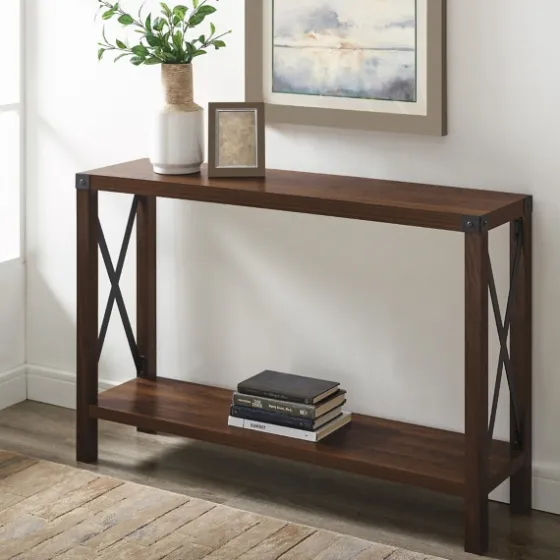 Walnut Rustic Farmhouse X-Frame Console Table-Kirkland's Home Best Sale