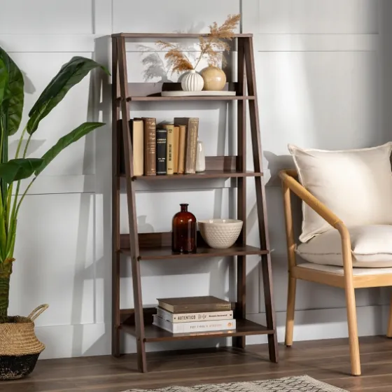 Walnut 4-Tier Ladder Bookshelf-Kirkland's Home Best Sale