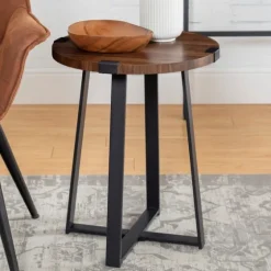 Walnut Urban Rustic Round Accent Table-Kirkland's Home Shop