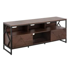 Walnut Wood And Black Steel Media Stand-Kirkland's Home Online