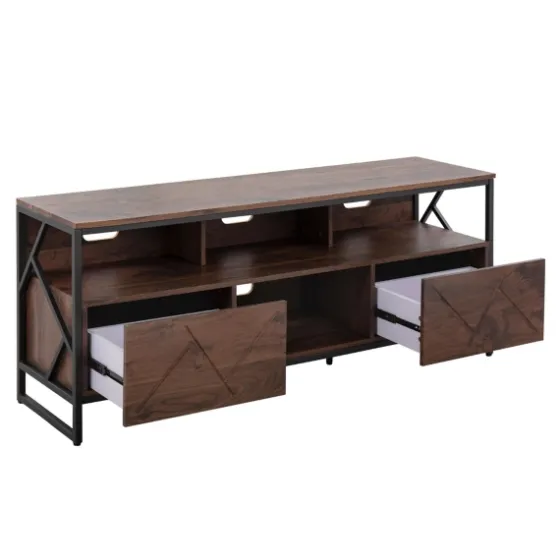Walnut Wood And Black Steel Media Stand-Kirkland's Home Online
