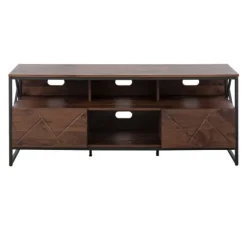 Walnut Wood And Black Steel Media Stand-Kirkland's Home Online