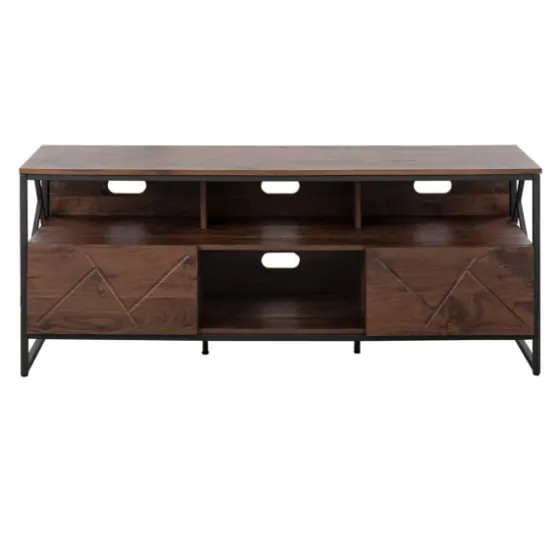 Walnut Wood And Black Steel Media Stand-Kirkland's Home Online