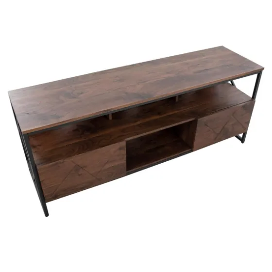 Walnut Wood And Black Steel Media Stand-Kirkland's Home Online