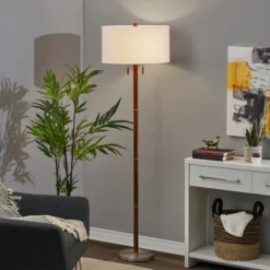 Walnut Wood And Silver Floor Lamp, 66 In.-Kirkland's Home Cheap