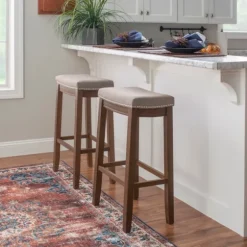 Walnut Wood Bar Stool With Cushion-Kirkland's Home Outlet