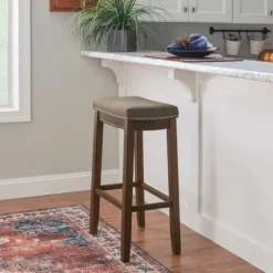 Walnut Wood Bar Stool With Cushion-Kirkland's Home Outlet