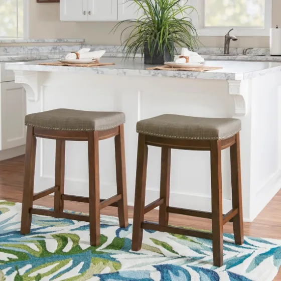 Walnut Wood Counter Stool With Cushion-Kirkland's Home Sale