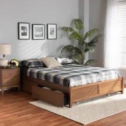 Walnut Wood 4-Drawer Full Platform Bed-Kirkland's Home Flash Sale