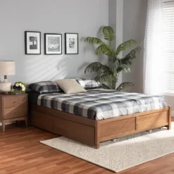 Walnut Wood 4-Drawer King Platform Bed-Kirkland's Home Store