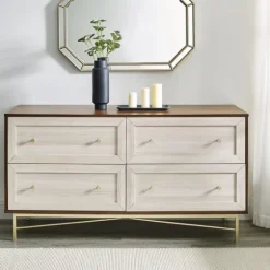 Walnut Wood Faced Gold Base Dresser-Kirkland's Home Sale
