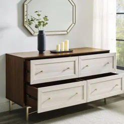 Walnut Wood Faced Gold Base Dresser-Kirkland's Home Sale