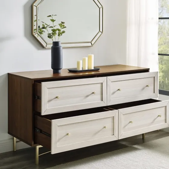 Walnut Wood Faced Gold Base Dresser-Kirkland's Home Sale