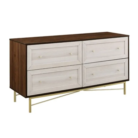 Walnut Wood Faced Gold Base Dresser-Kirkland's Home Sale