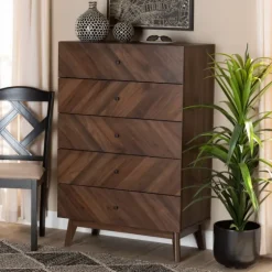 Walnut Wood Grain 5-Drawer Chest-Kirkland's Home Best Sale
