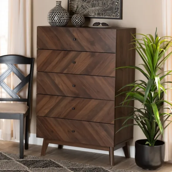 Walnut Wood Grain 5-Drawer Chest-Kirkland's Home Best Sale