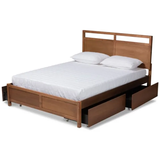 Walnut Wood Headboard 4-Drawer Full Platform Bed-Kirkland's Home Best