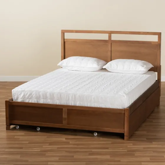 Walnut Wood Headboard 4-Drawer Full Platform Bed-Kirkland's Home Best