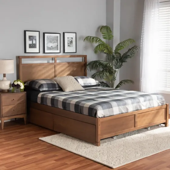 Walnut Wood Headboard 4-Drawer Full Platform Bed-Kirkland's Home Best