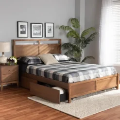 Walnut Wood Headboard 4-Drawer Full Platform Bed-Kirkland's Home Best