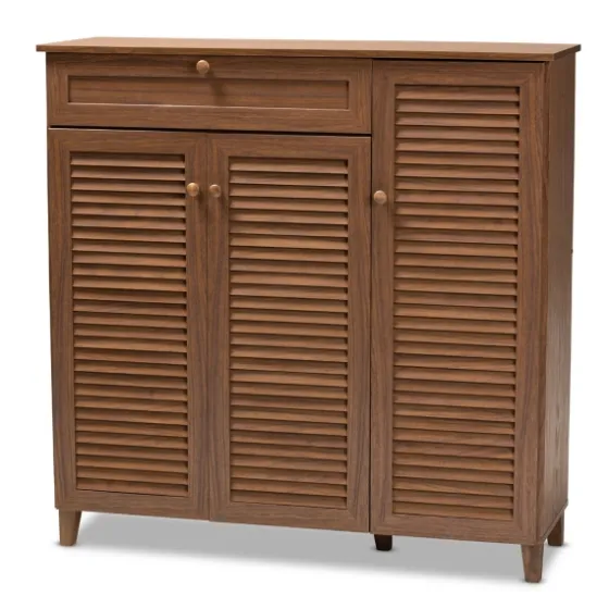 Walnut Wood 11-Shelf Paneled Shoe Cabinet-Kirkland's Home Sale
