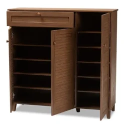 Walnut Wood 11-Shelf Paneled Shoe Cabinet-Kirkland's Home Sale