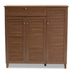 Walnut Wood 11-Shelf Paneled Shoe Cabinet-Kirkland's Home Sale