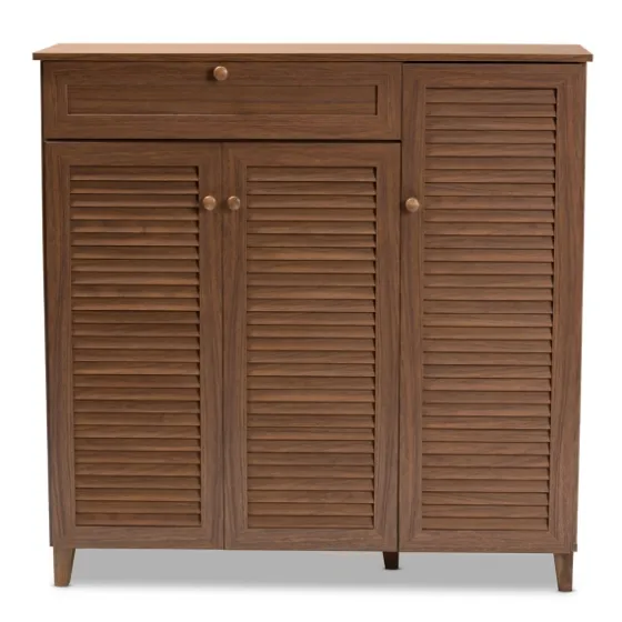 Walnut Wood 11-Shelf Paneled Shoe Cabinet-Kirkland's Home Sale