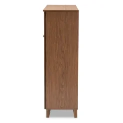 Walnut Wood 11-Shelf Paneled Shoe Cabinet-Kirkland's Home Sale