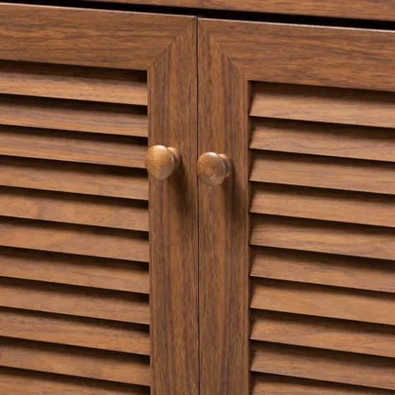 Walnut Wood 11-Shelf Paneled Shoe Cabinet-Kirkland's Home Sale