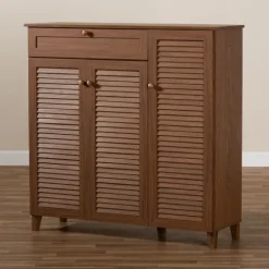 Walnut Wood 11-Shelf Paneled Shoe Cabinet-Kirkland's Home Sale