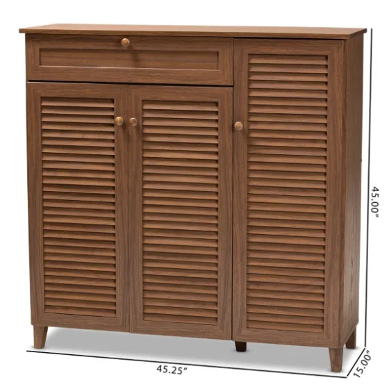 Walnut Wood 11-Shelf Paneled Shoe Cabinet-Kirkland's Home Sale