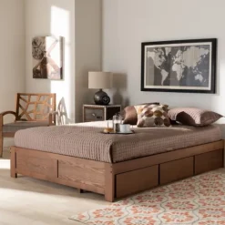 Walnut Wooden 3-Drawer Platform Bed-Kirkland's Home Hot