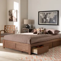 Walnut Wooden 3-Drawer Platform Bed-Kirkland's Home Hot