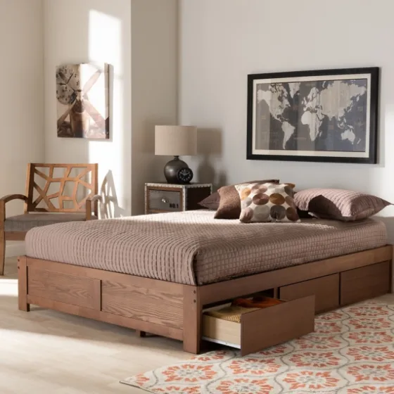 Walnut Wooden 3-Drawer Platform Bed-Kirkland's Home Hot