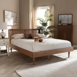 Walnut Wrap Around Rattan Queen Bed Frame-Kirkland's Home Fashion