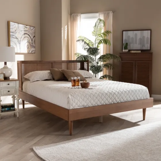 Walnut Wrap Around Rattan Queen Bed Frame-Kirkland's Home Fashion